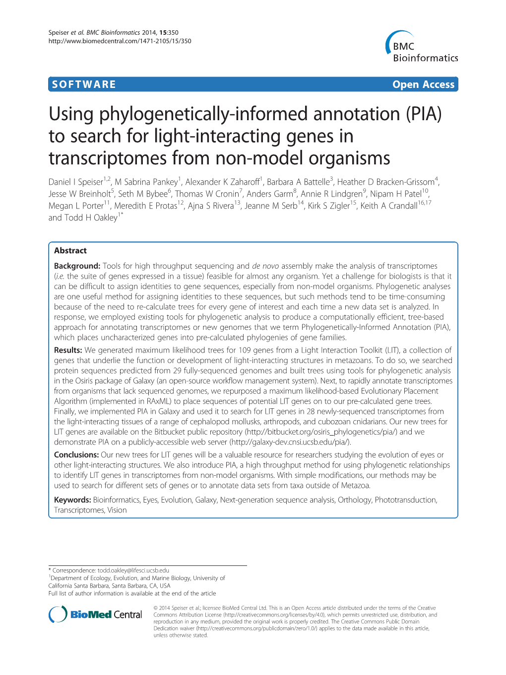 (PIA) to Search for Light-Interacting Genes in Transcriptomes from Non