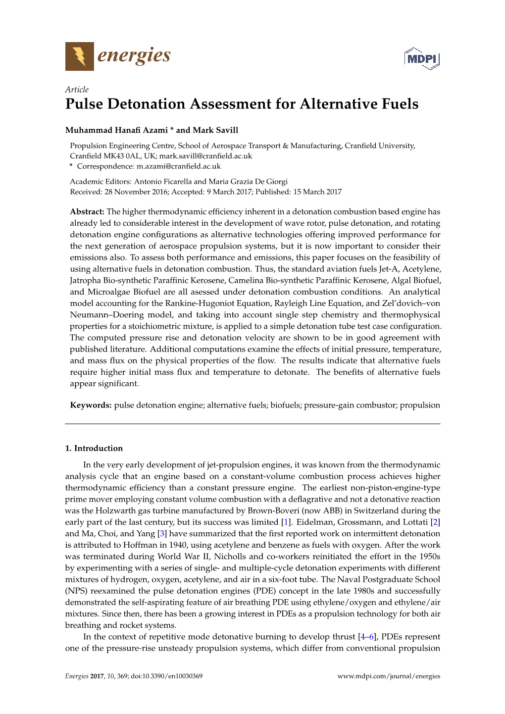 Pulse Detonation Assessment for Alternative Fuels