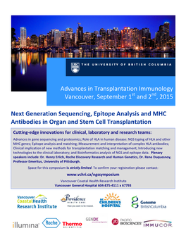 Advances in Transplantation Immunology Vancouver, September 1 and 2 , 2015 Next Generation Sequencing, Epitope Analysis And