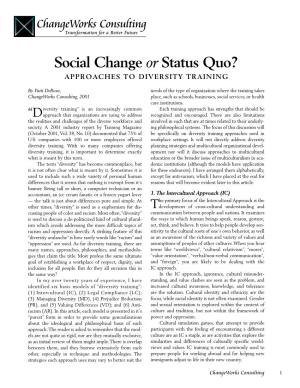 Social Change Or Status Quo: Approaches to Diversity Training