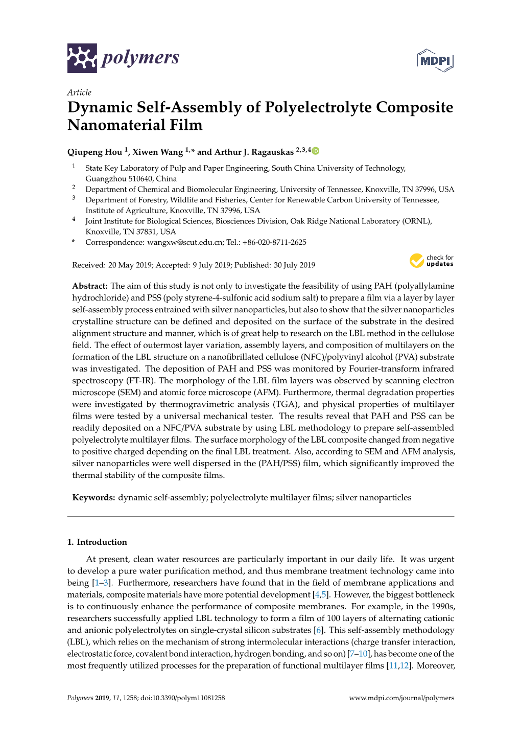 Dynamic Self-Assembly of Polyelectrolyte Composite Nanomaterial Film