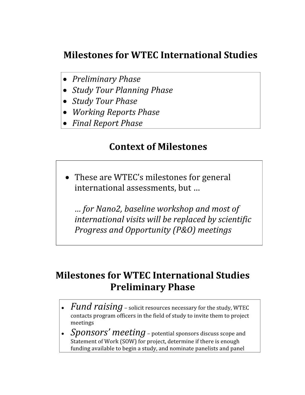 International Study Timeline