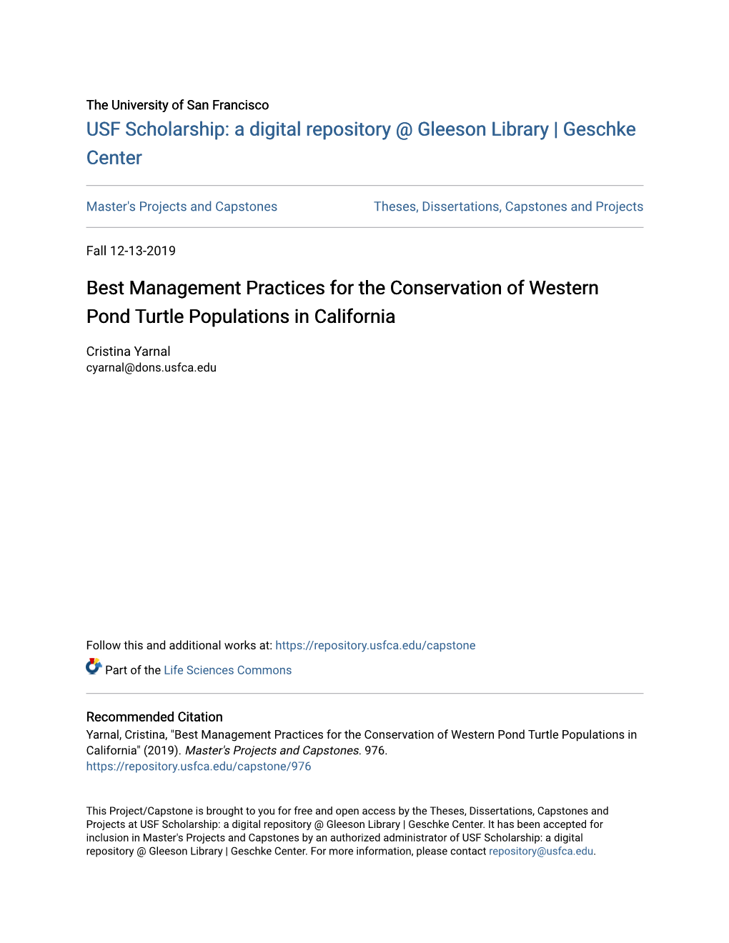 Best Management Practices for the Conservation of Western Pond Turtle Populations in California