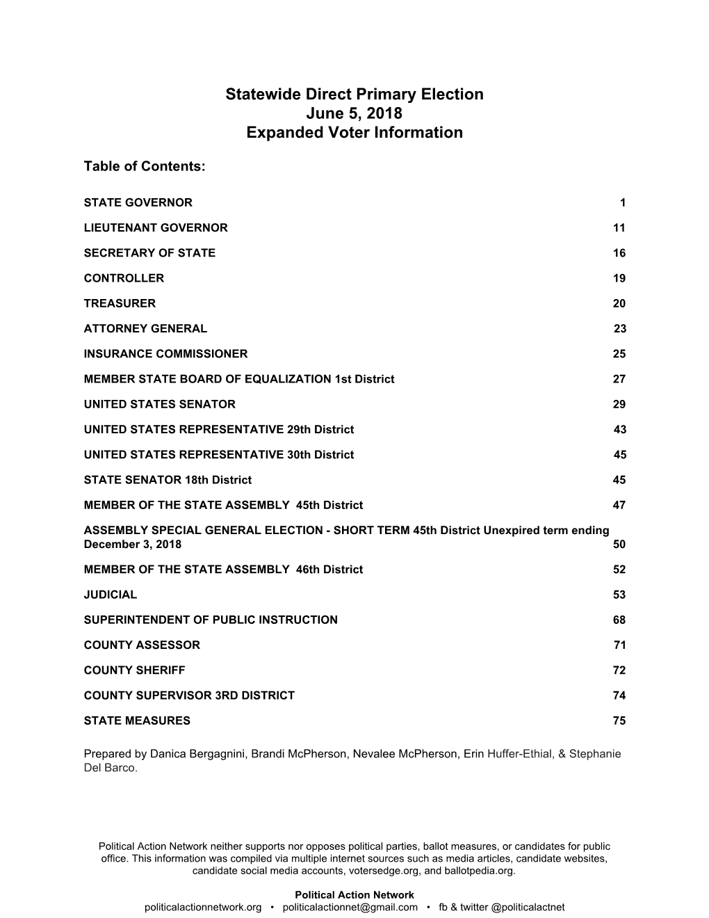Statewide Direct Primary Election June 5, 2018 Expanded Voter Information