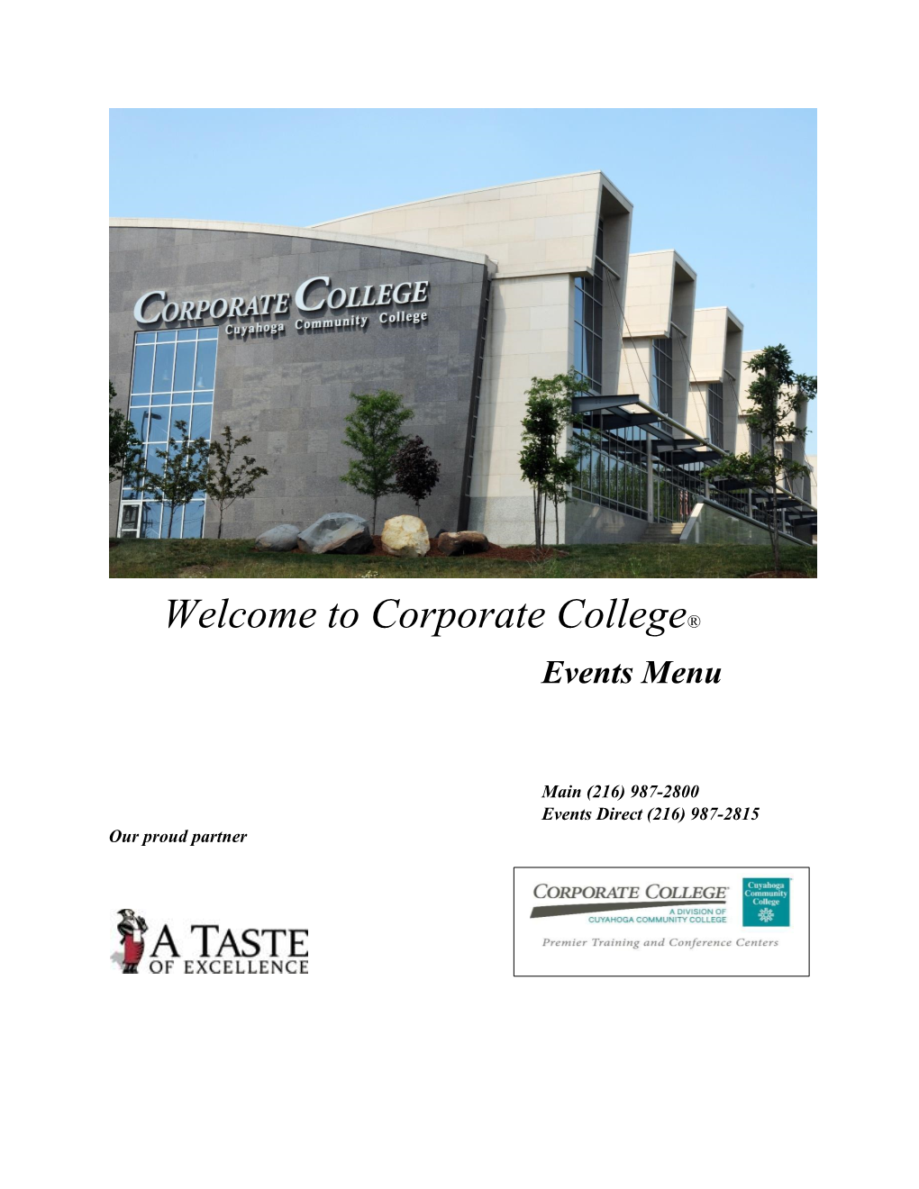 Corporate College® Events Menu