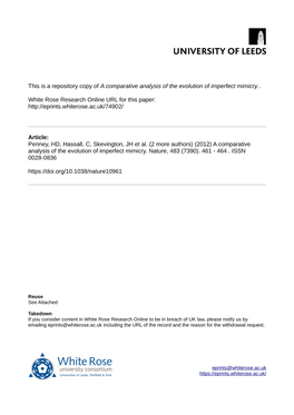 A Comparative Analysis of the Evolution of Imperfect Mimicry