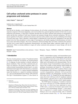 Cell Surface–Anchored Serine Proteases in Cancer Progression and Metastasis