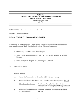 Agenda Cumberland County Board of Commissioners Courthouse – Room 118 December 19, 2016 6:45 Pm