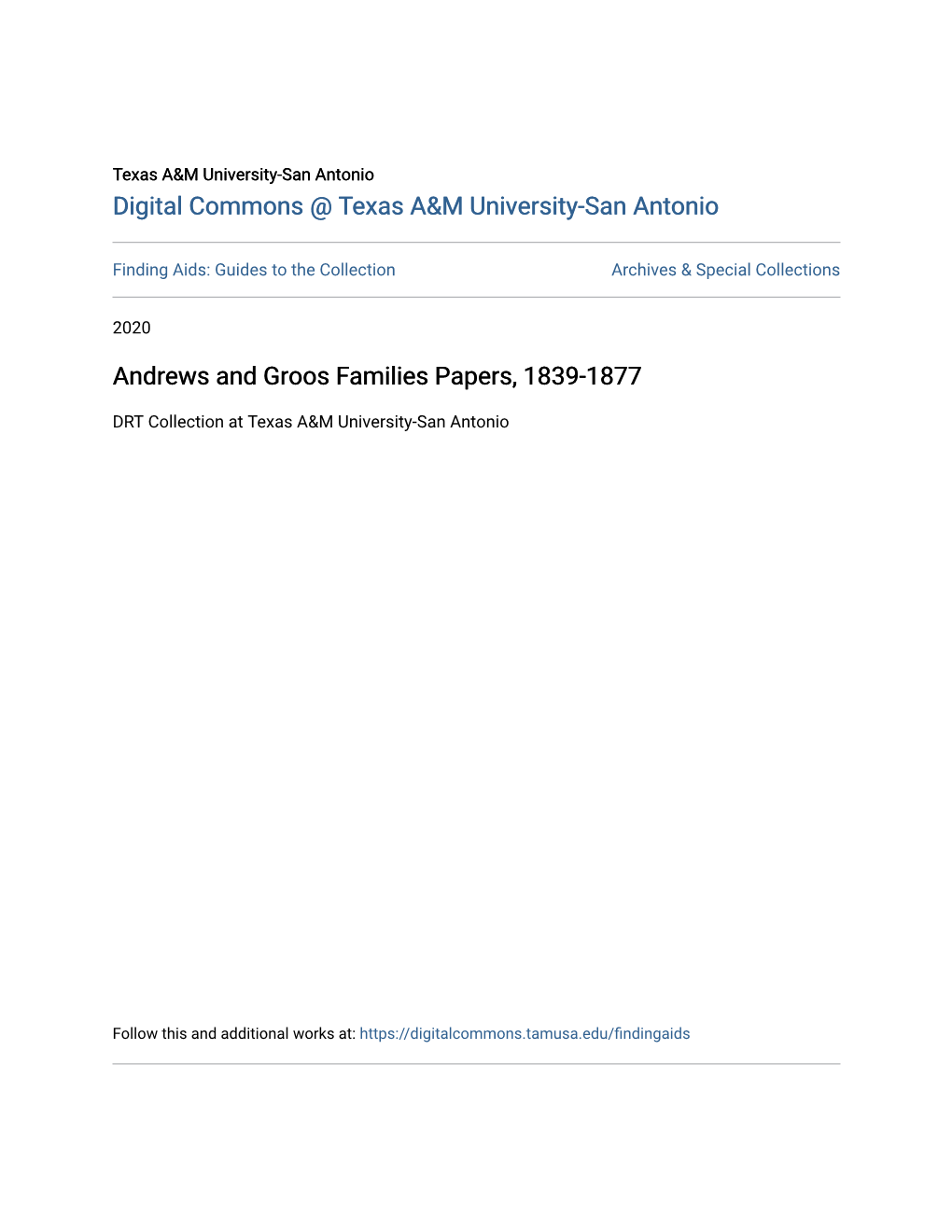 Andrews and Groos Families Papers, 1839-1877