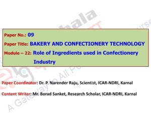 22. Role of Ingredients Used in Confectionery Industry 1