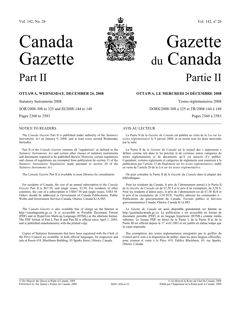 Canada Gazette, Part II