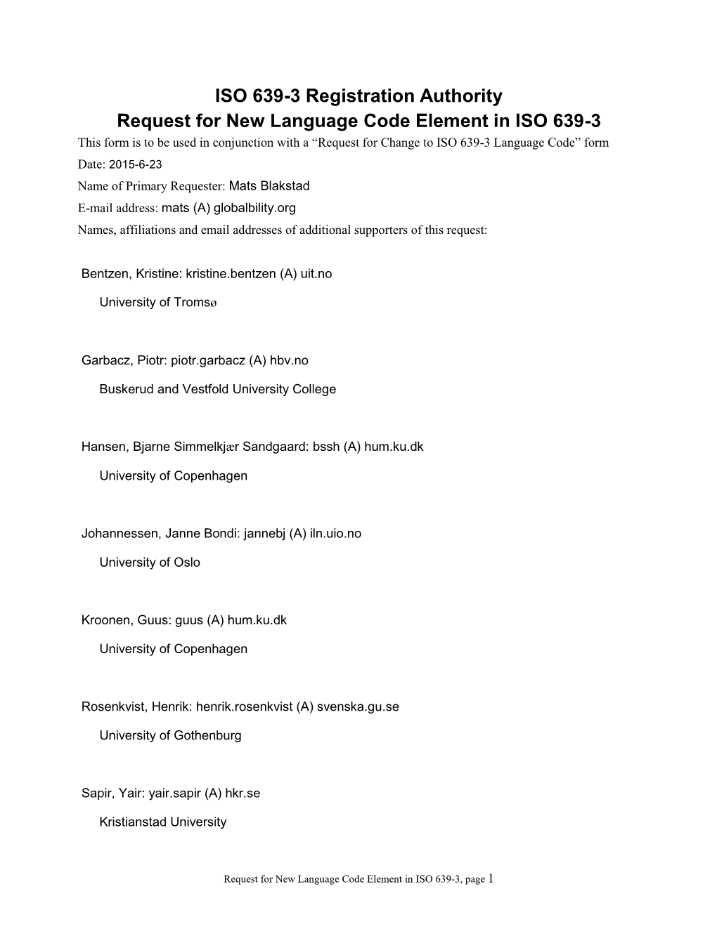 ISO 639-3 New Code Request