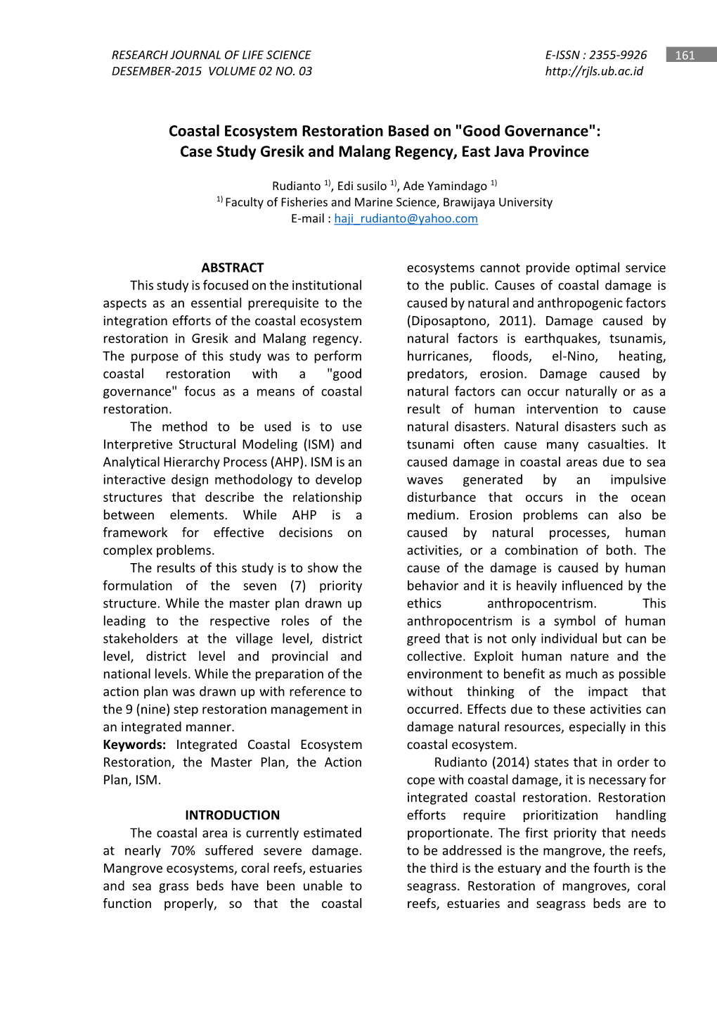 Coastal Ecosystem Restoration Based on 