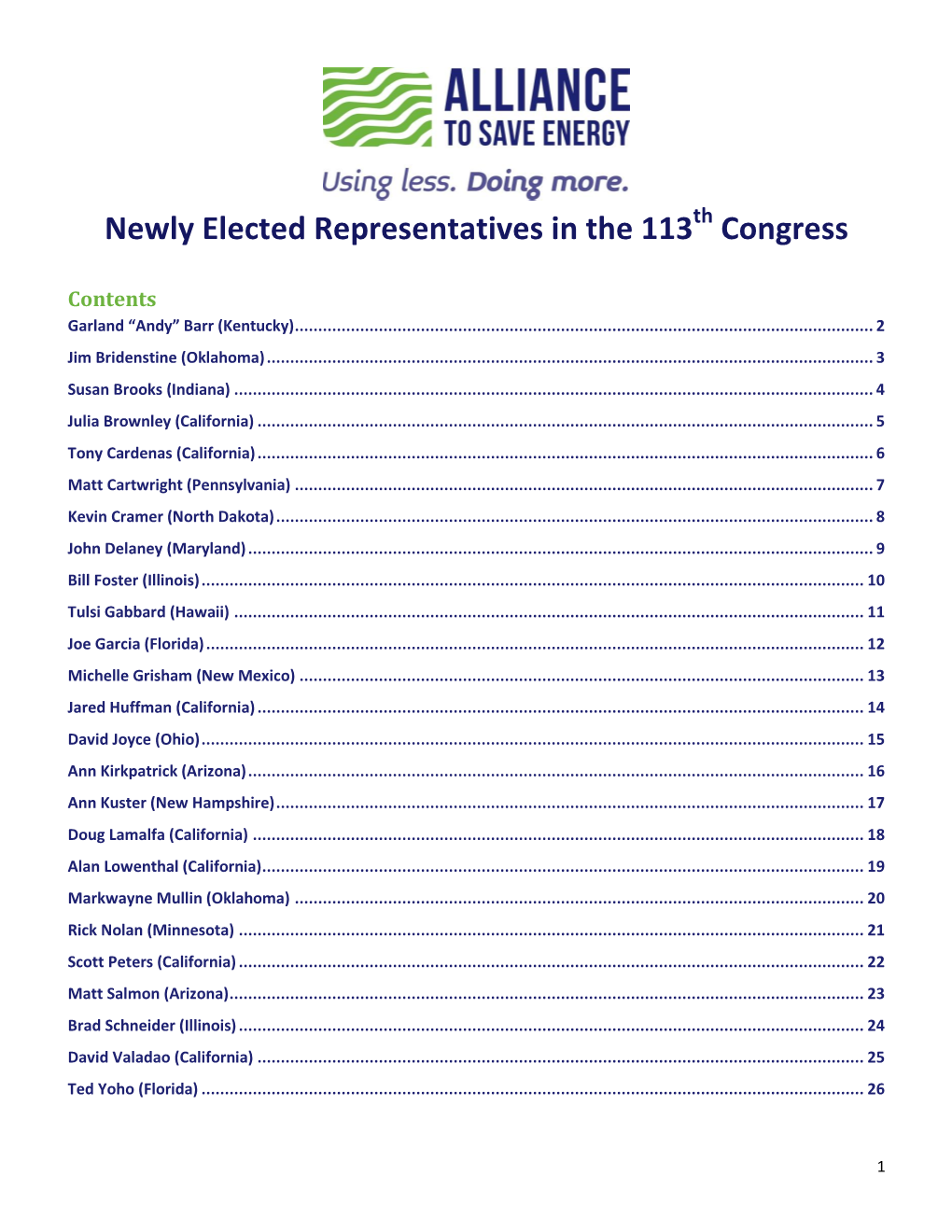 Newly Elected Representatives in the 113 Congress