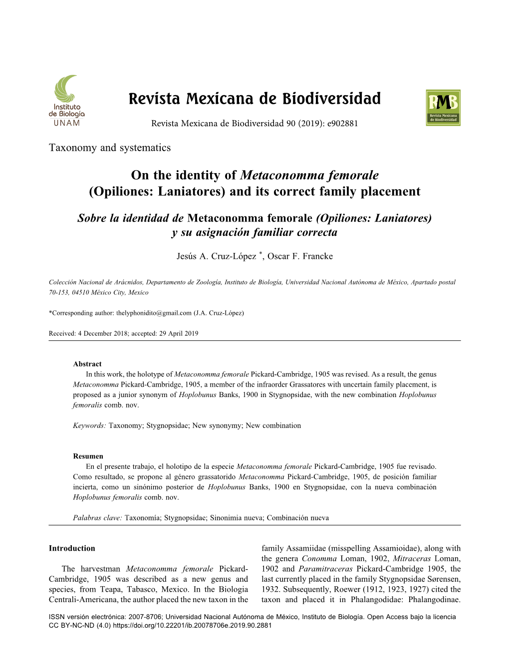 Revista Mexicana De Biodiversidad