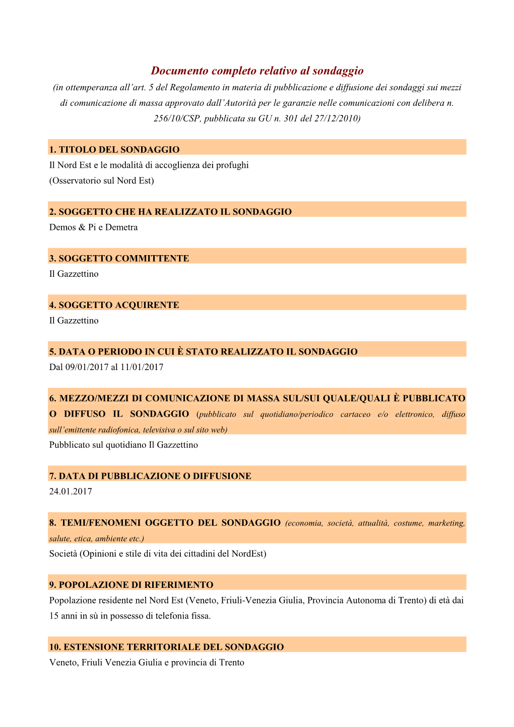 Documento Completo Relativo Al Sondaggio (In Ottemperanza All’Art