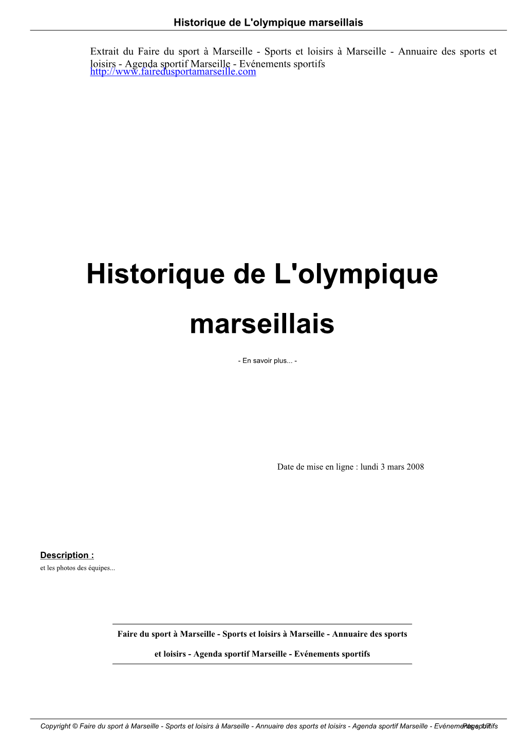 Historique De L'olympique Marseillais