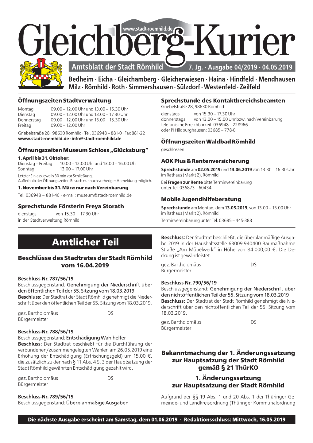 Gleichberg-Kurier Amtsblatt Der Stadt Römhild 7