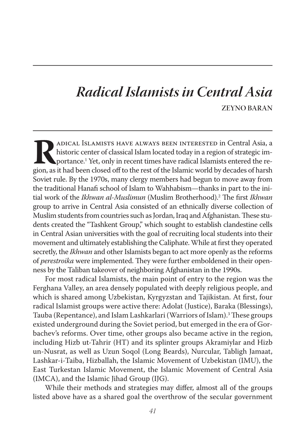 Radical Islamists in Central Asia ZEYNO BARAN