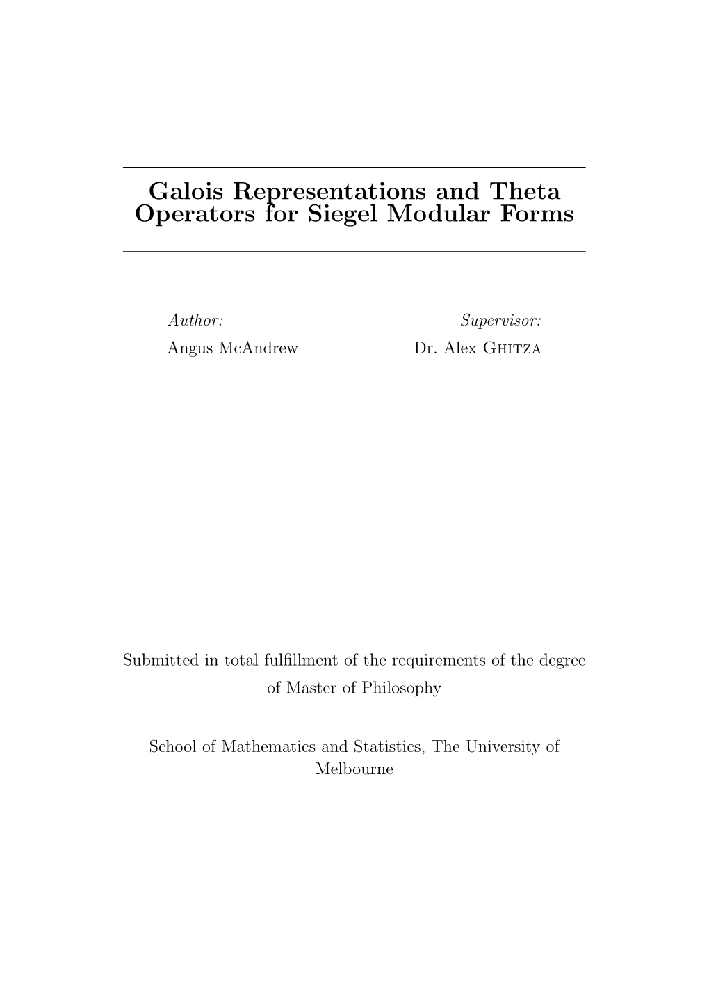 Galois Representations and Theta Operators for Siegel Modular Forms