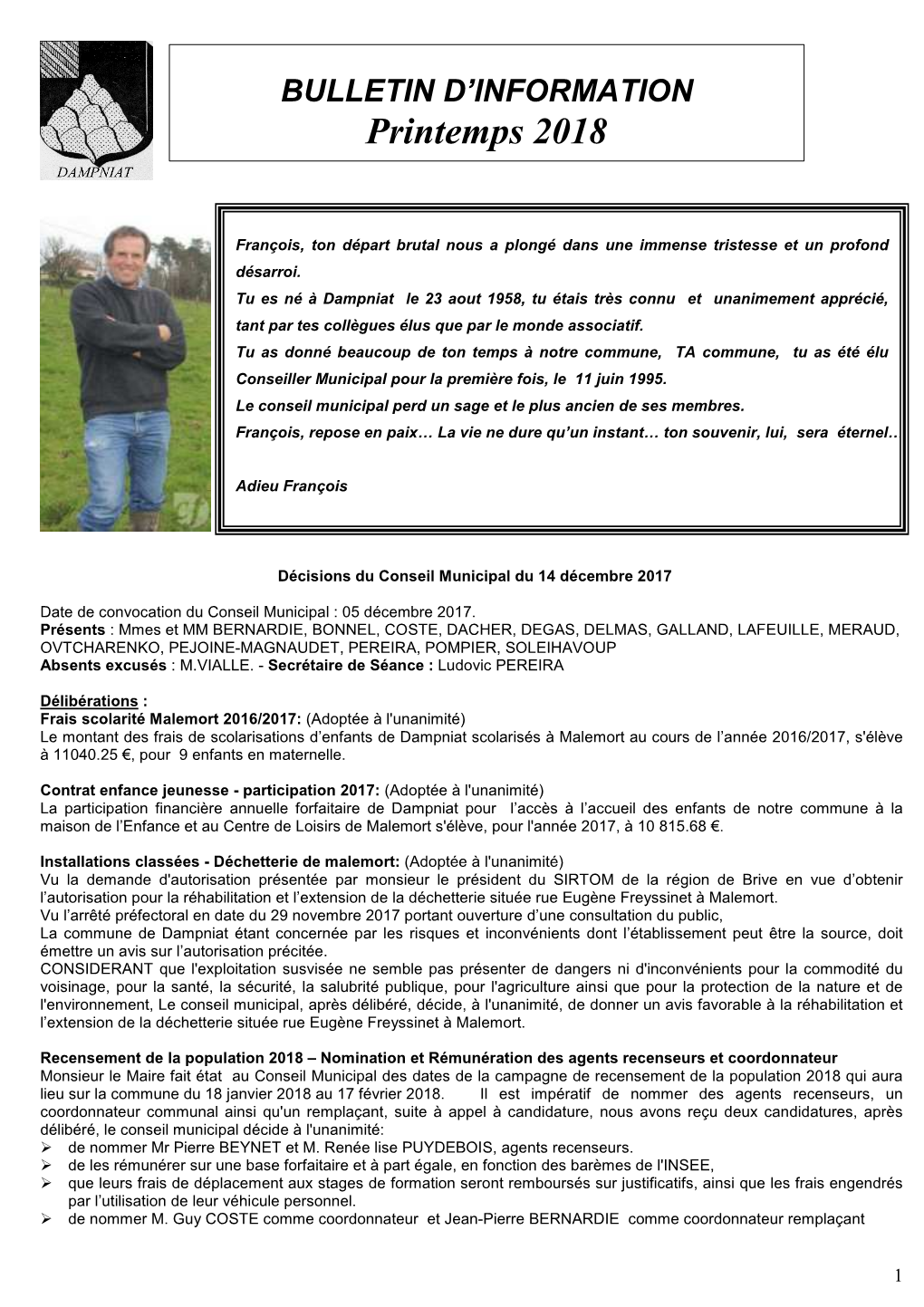 Bulletin Municipal Printemps 2018