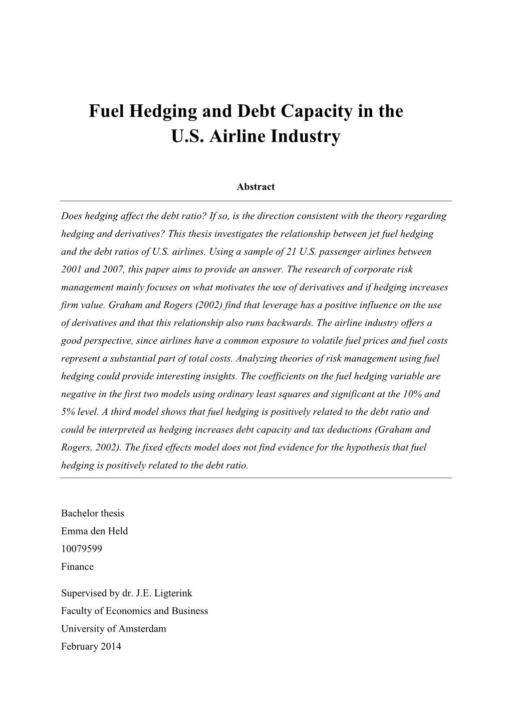 Fuel Hedging and Debt Capacity in the U.S. Airline Industry