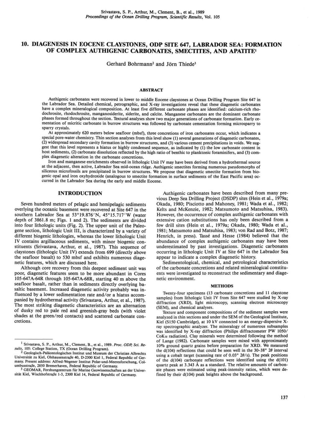 Formation of Complex Authigenic Carbonates, Smectites, and Apatite1