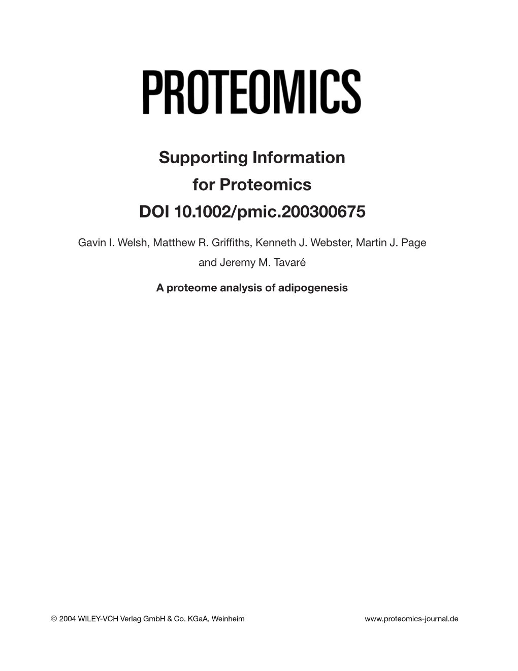 Supporting Information for Proteomics DOI 10.1002/Pmic.200300675