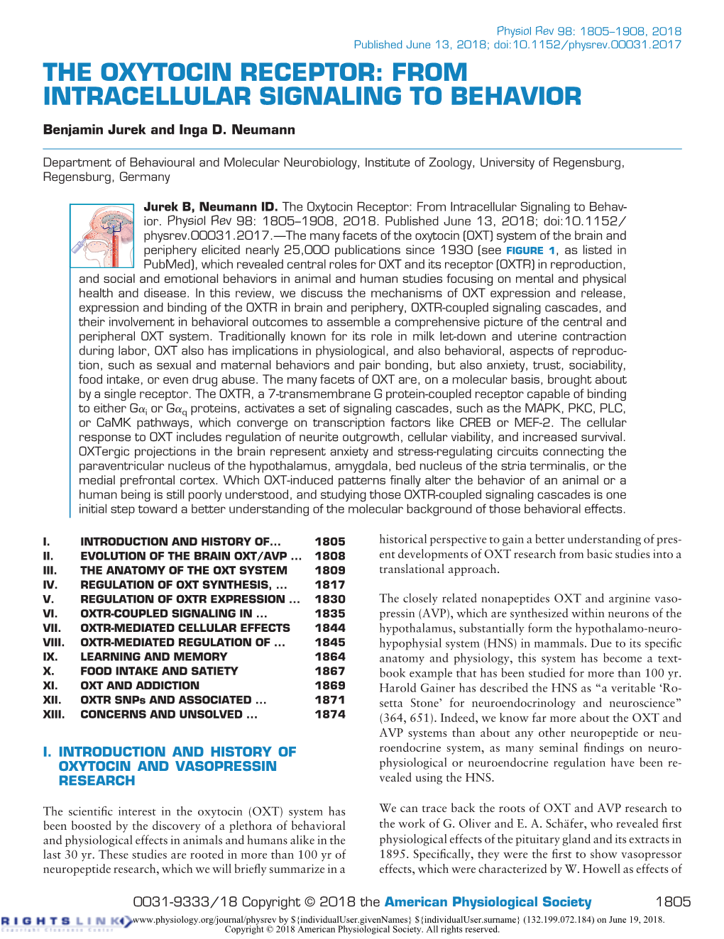 The Oxytocin Receptor: from Intracellular Signaling to Behavior