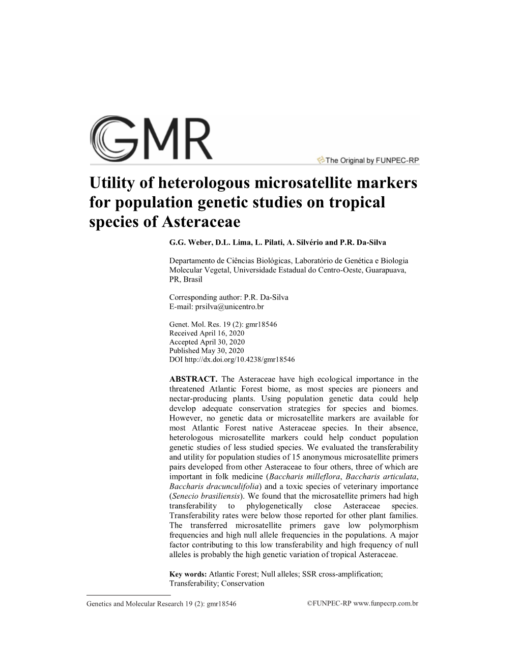 Utility of Heterologous Microsatellite Markers for Population Genetic Studies on Tropical Species of Asteraceae G.G