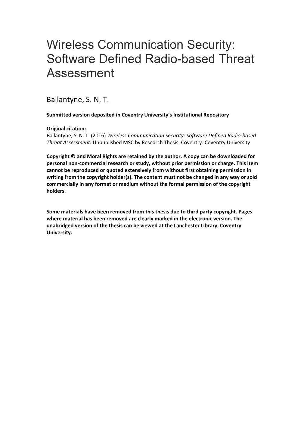 Wireless Communication Security: Software Defined Radio-Based Threat Assessment