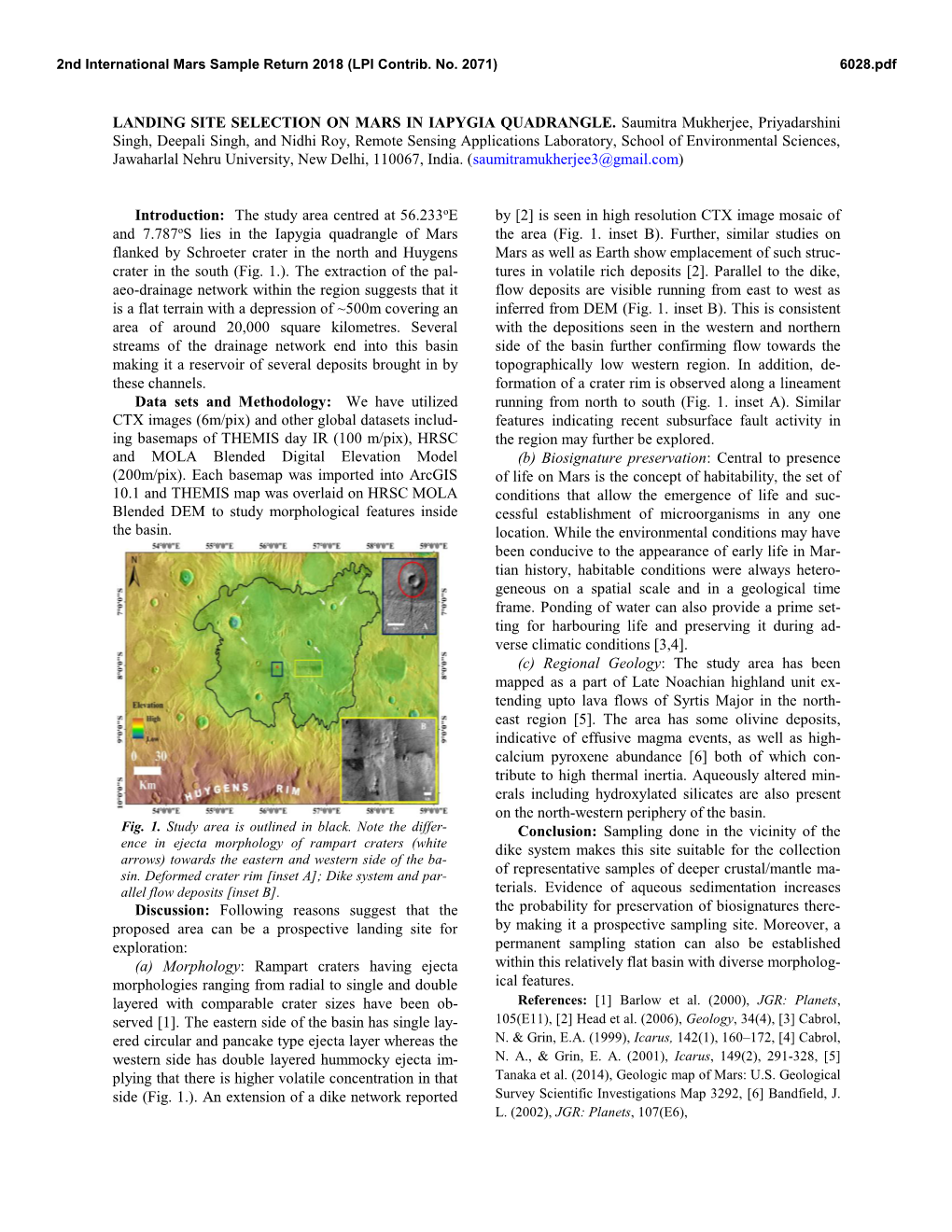 Landing Site Selection on Mars in Iapygia Quadrangle