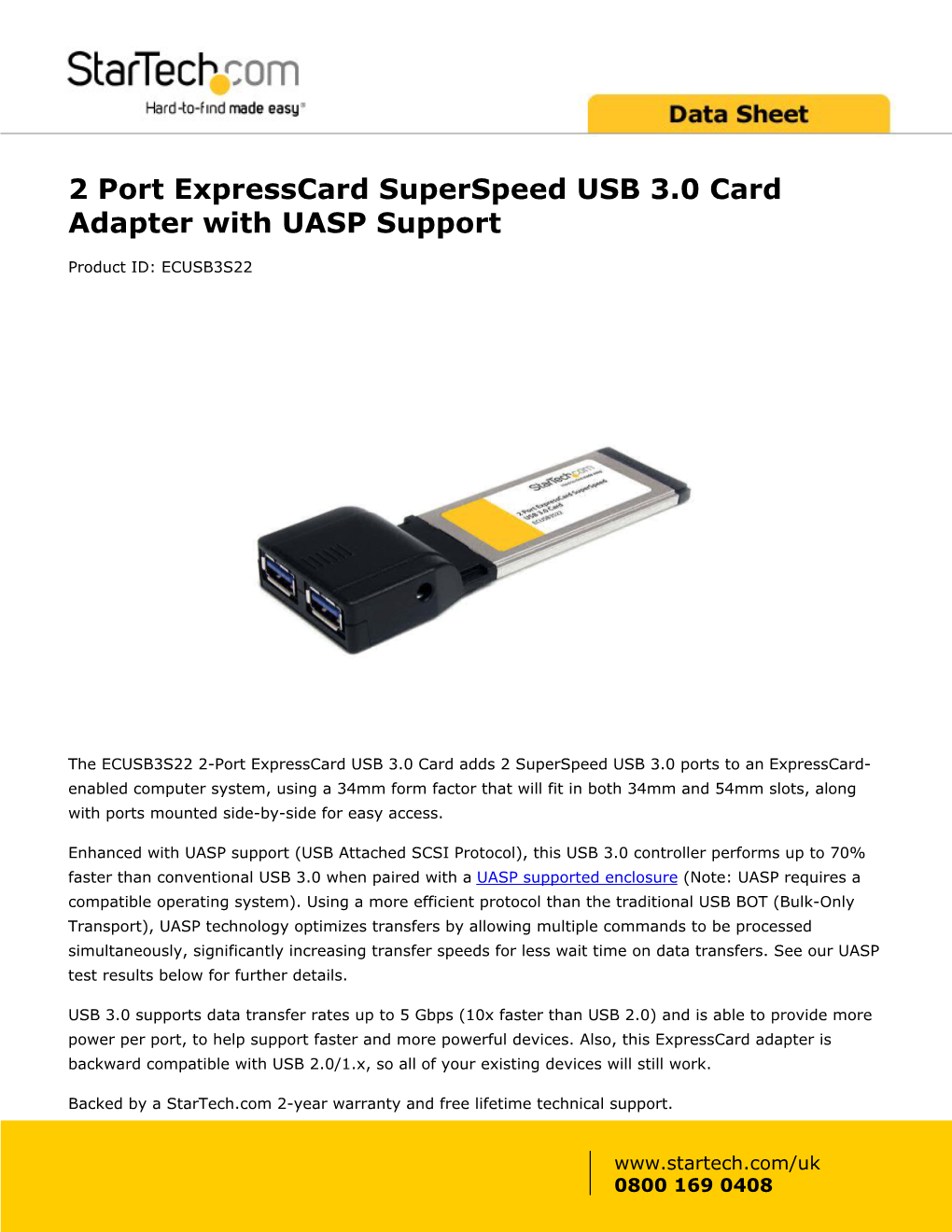 2 Port Expresscard Superspeed USB 3.0 Card Adapter with UASP Support