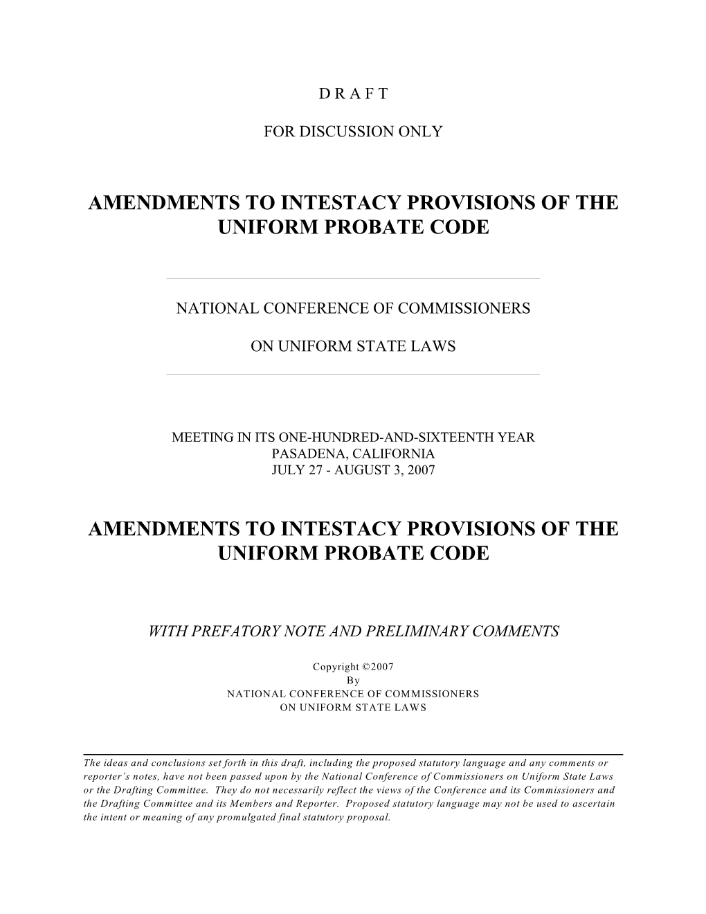 Amendments to Intestacy Provisions of the Uniform Probate Code