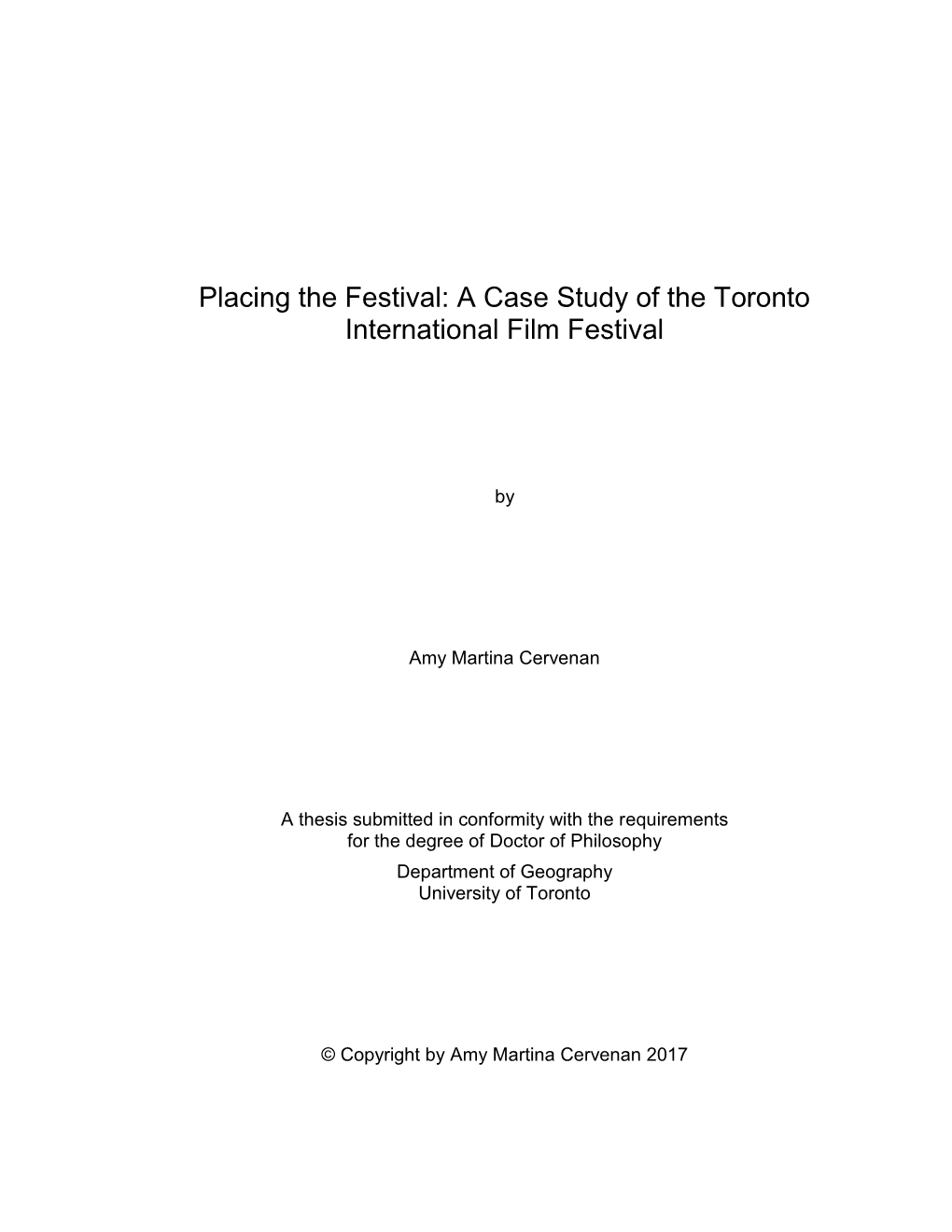 Placing the Festival: a Case Study of the Toronto International Film Festival