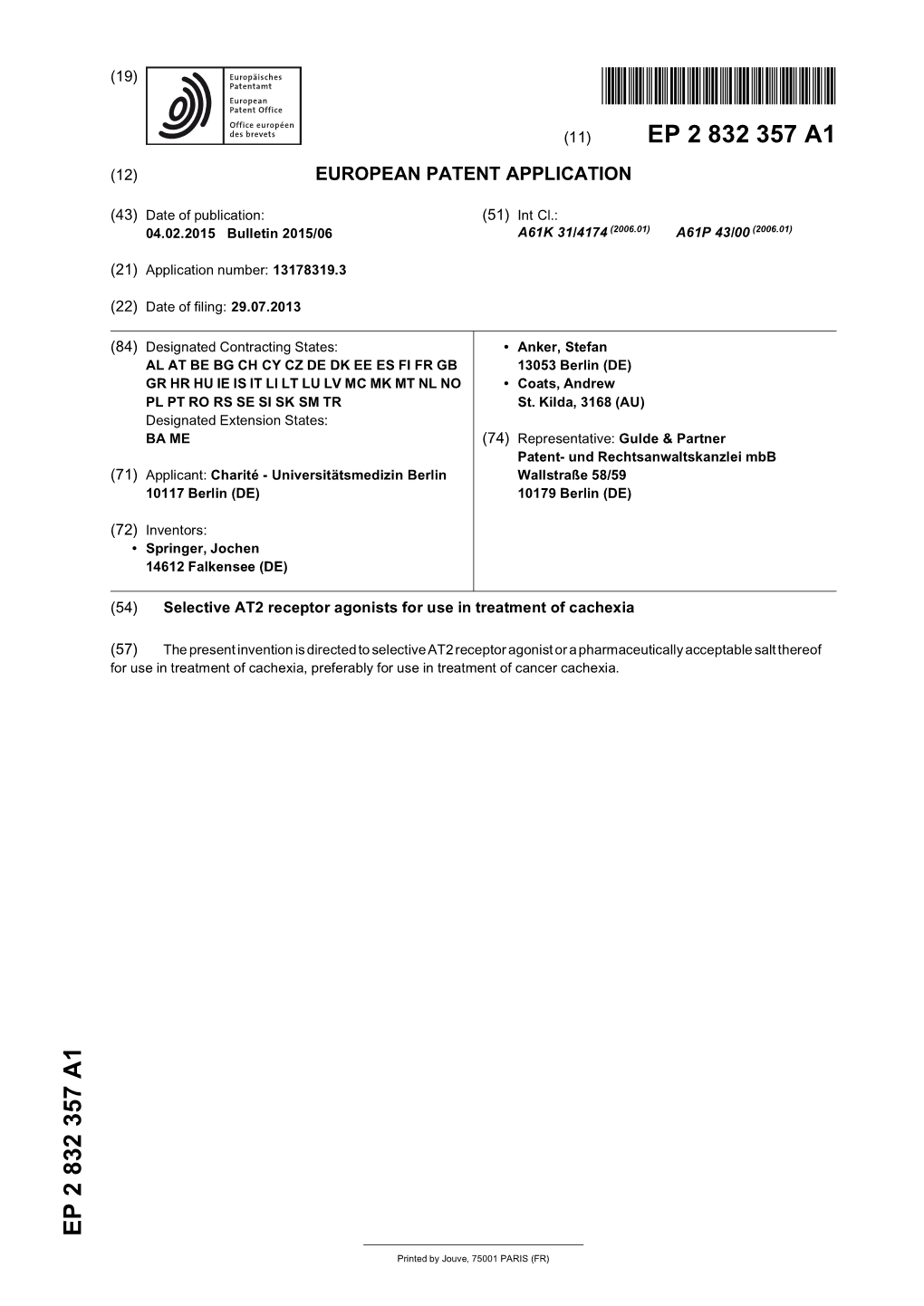 Selective AT2 Receptor Agonists for Use in Treatment of Cachexia