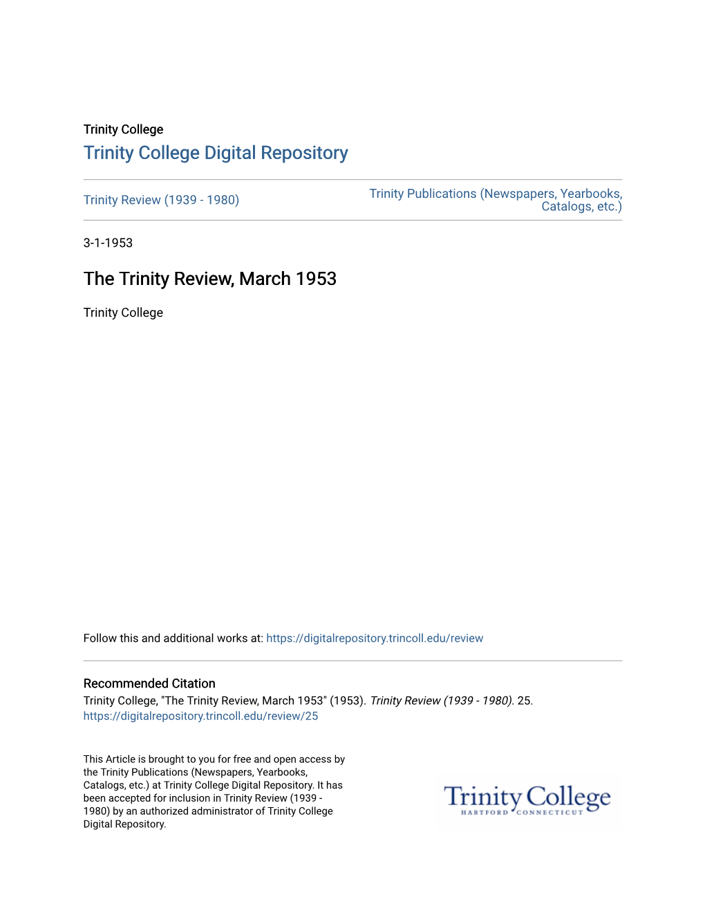 The Trinity Review, March 1953