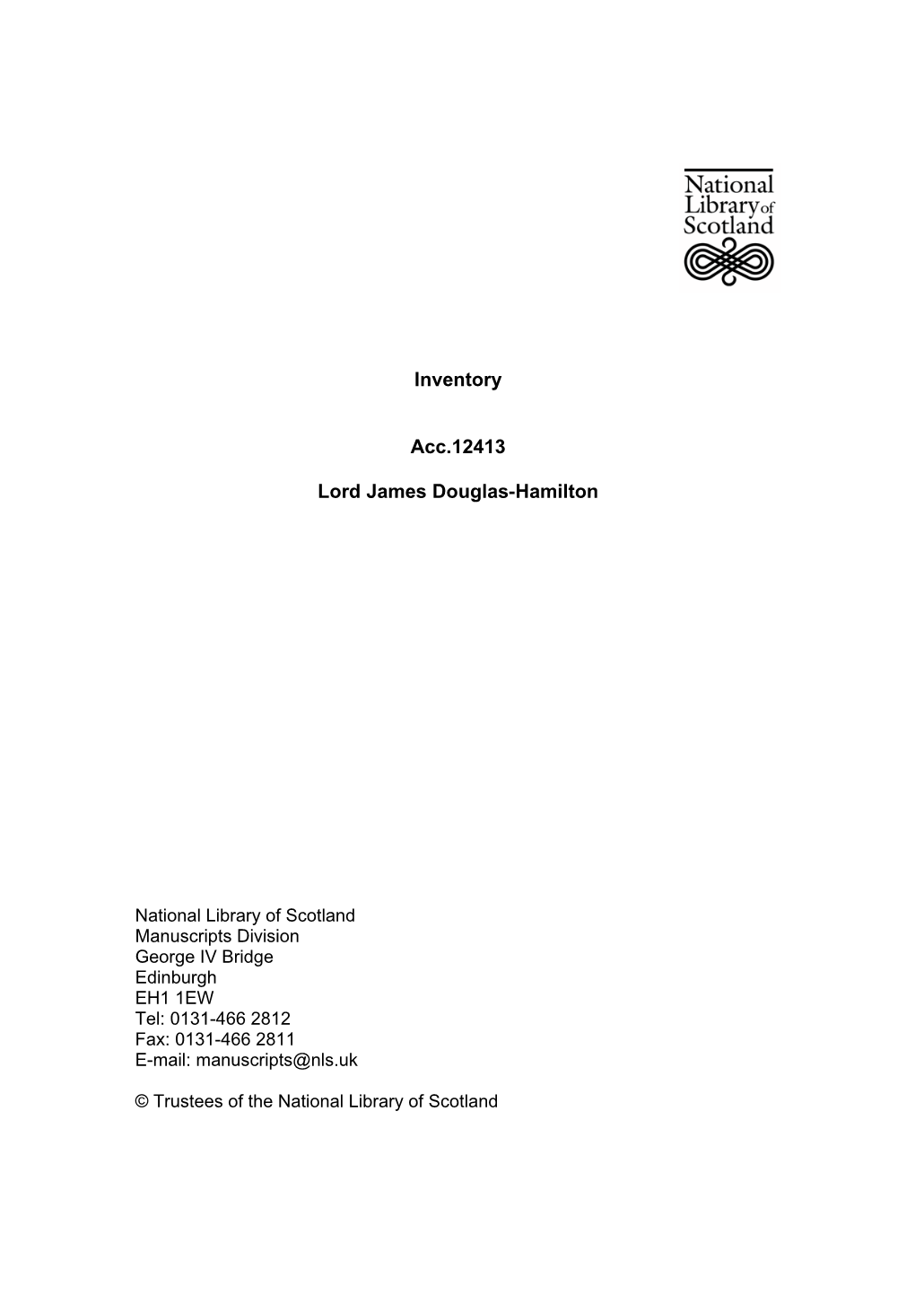 Inventory Acc.12413 Lord James Douglas-Hamilton