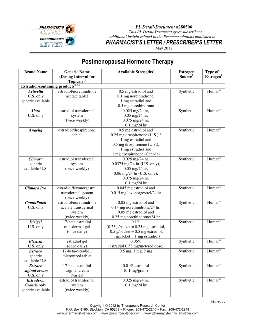 Postmenopausal Hormone Therapy