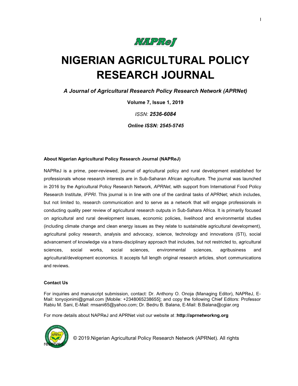 Nigerian Agricultural Policy Research Journal (Naprej)