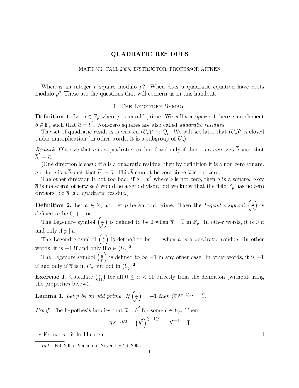 Quadratic Residues