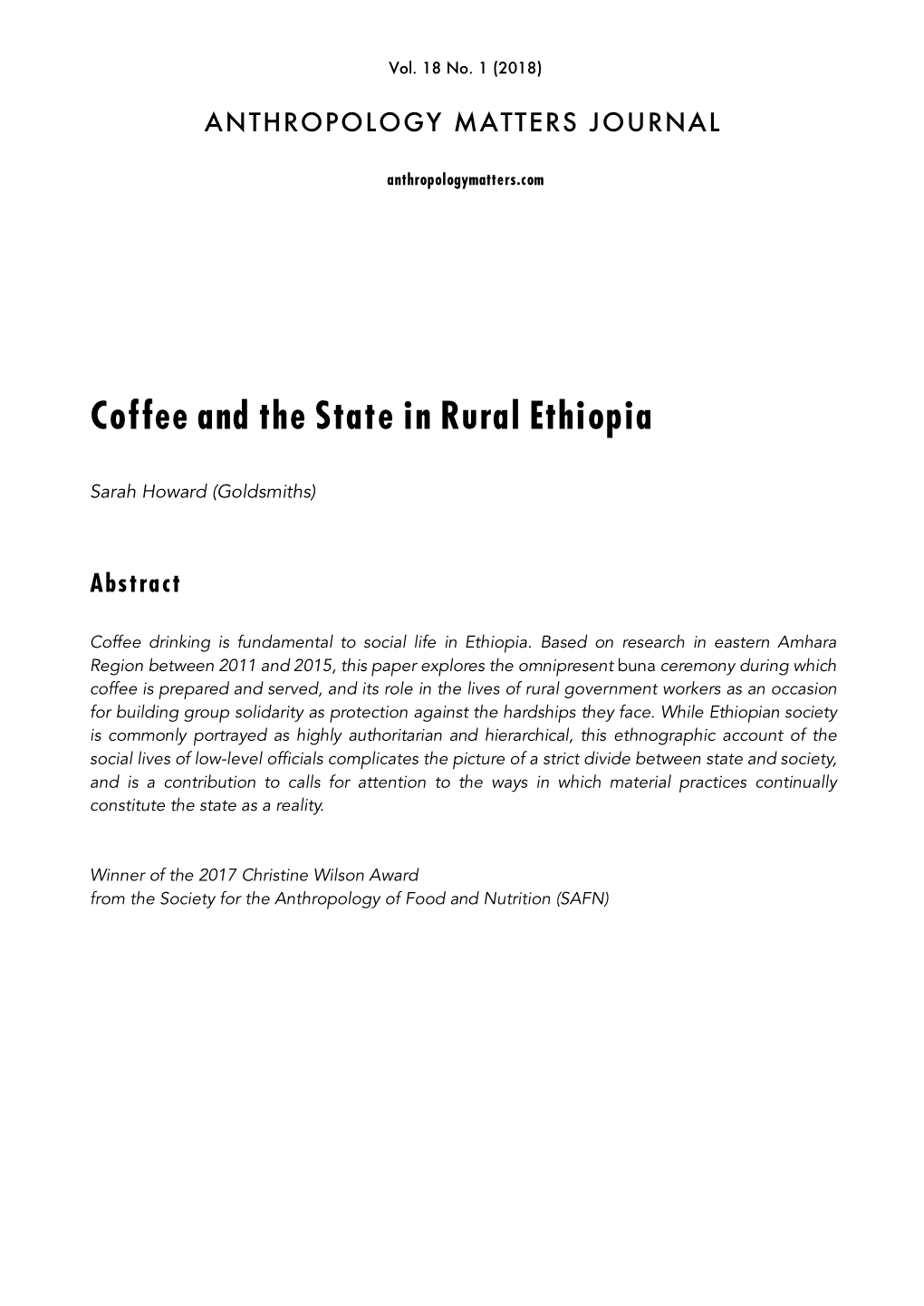 Coffee and the State in Rural Ethiopia