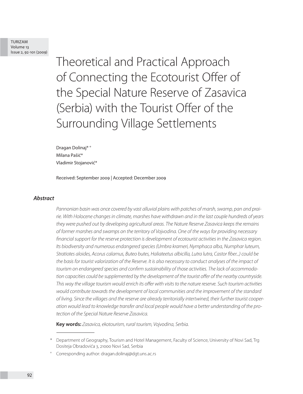 Theoretical and Practical Approach of Connecting the Ecotourist Offer Of