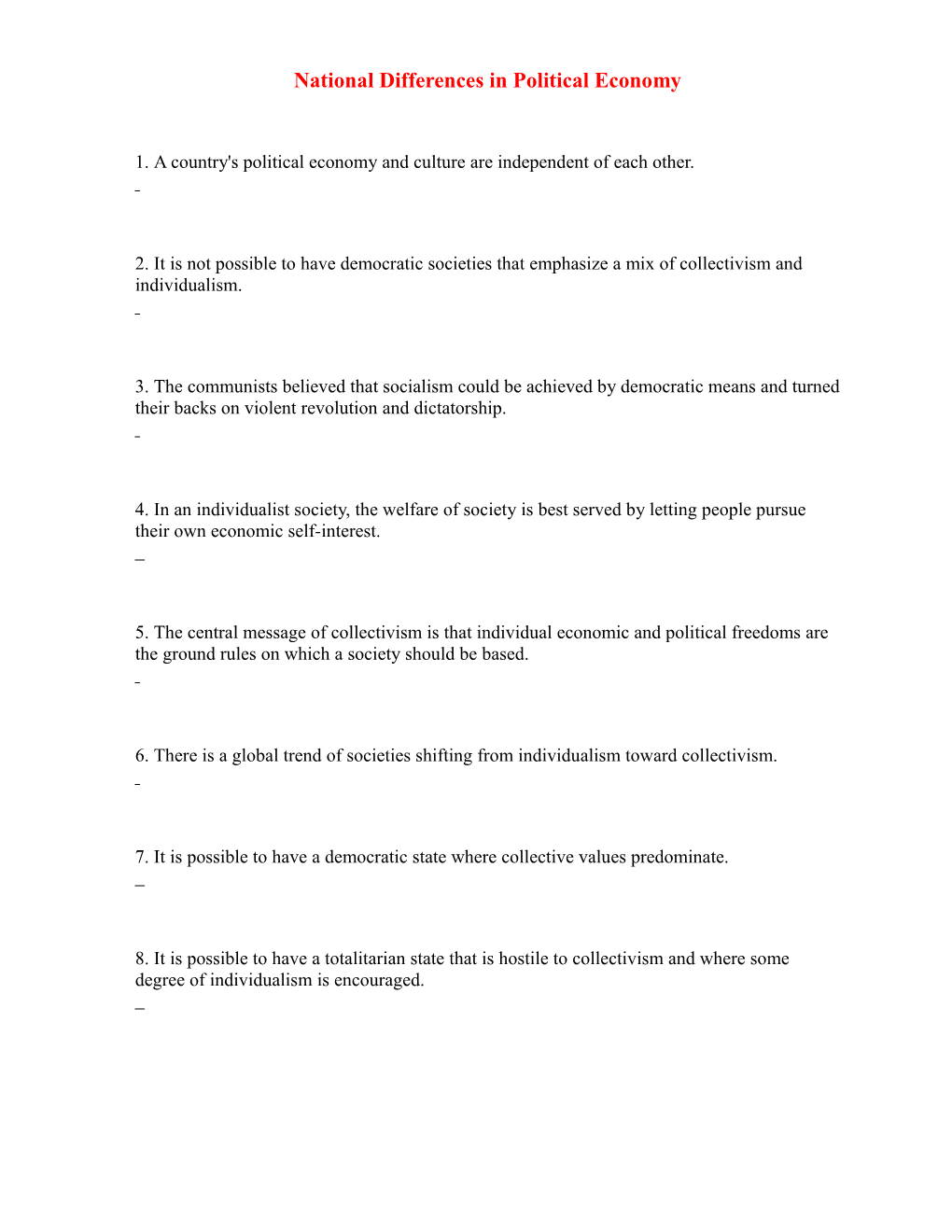 National Differences in Political Economy