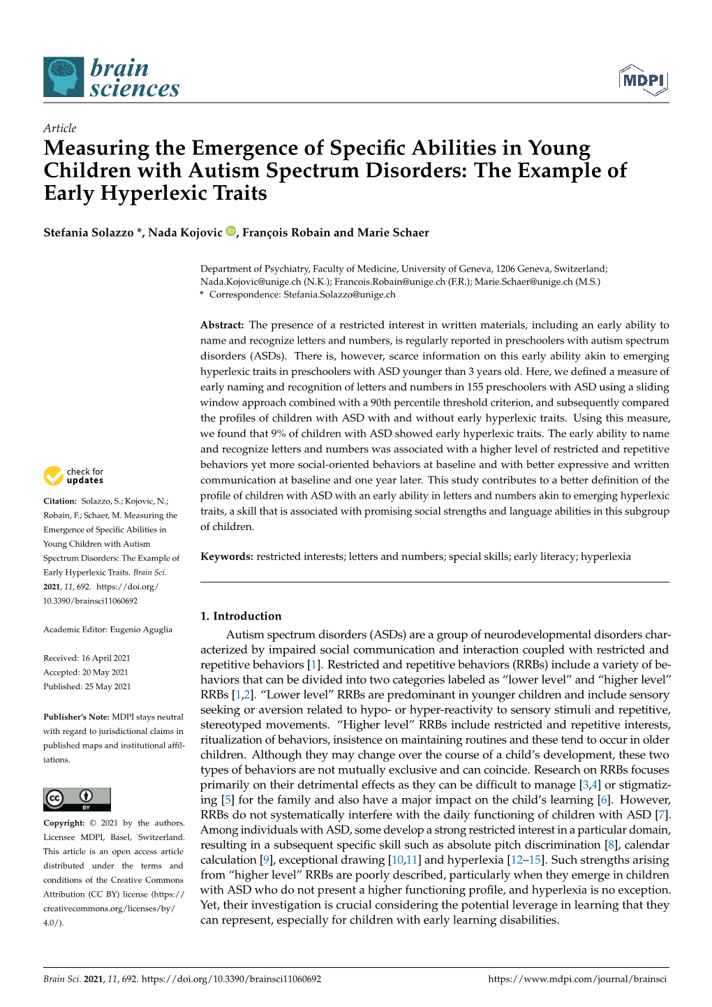 Measuring the Emergence of Specific Abilities in Young Children With