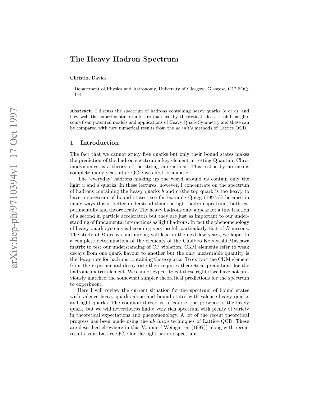 The Heavy Hadron Spectrum 3 2 the Heavy-Heavy Spectrum