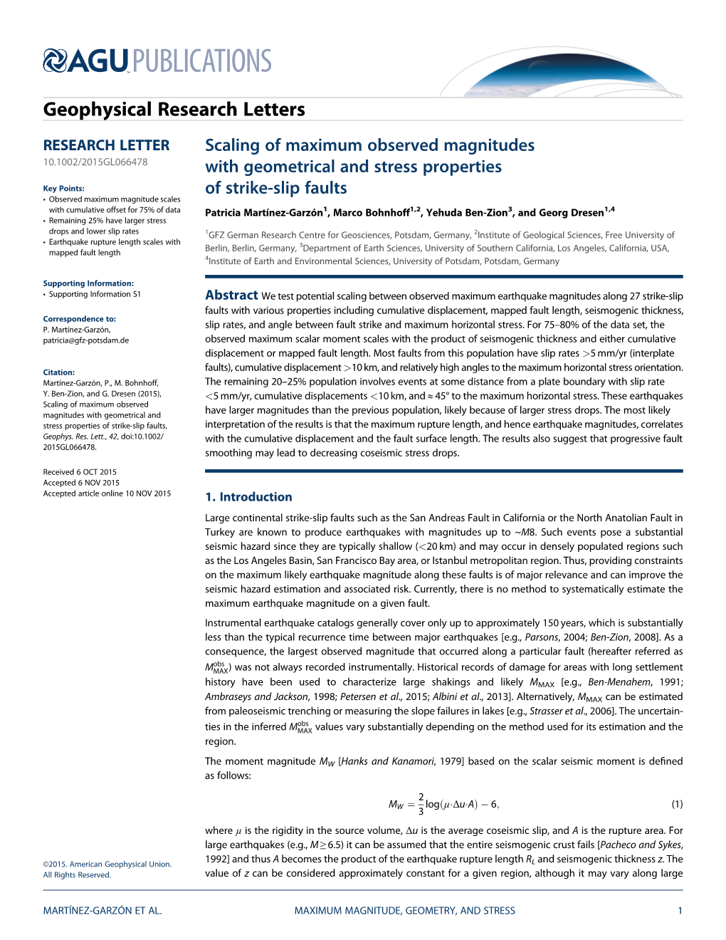 Scaling of Maximum Observed Magnitudes with Geometrical and Have Larger Magnitudes Than the Previous Population, Likely Because of Larger Stress Drops