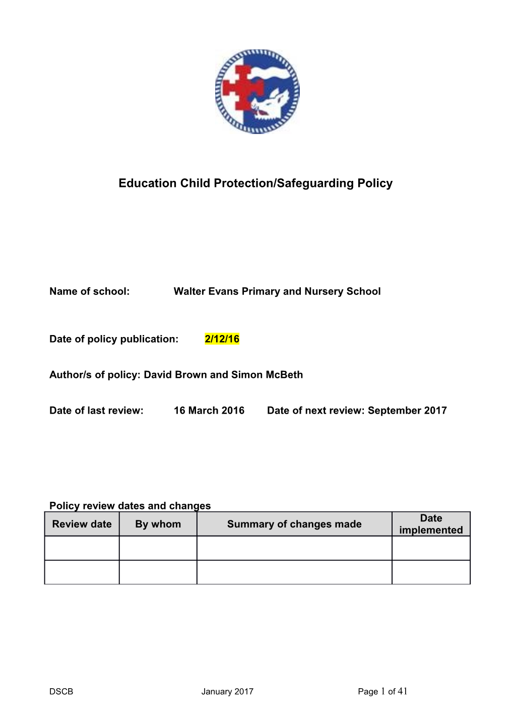 Model Safeguarding Policy for Derby Schools