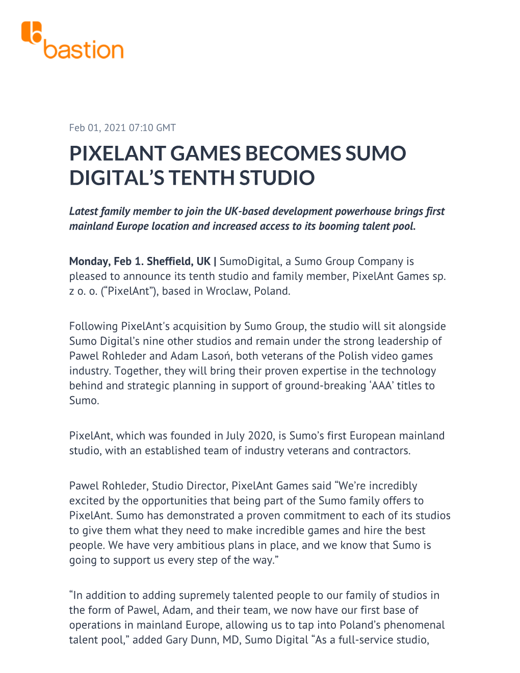 Pixelant Games Becomes Sumo Digital's Tenth Studio