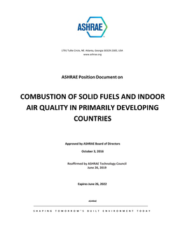 Combustion of Solid Fuels and Indoor Air Quality in Primarily Developing Countries